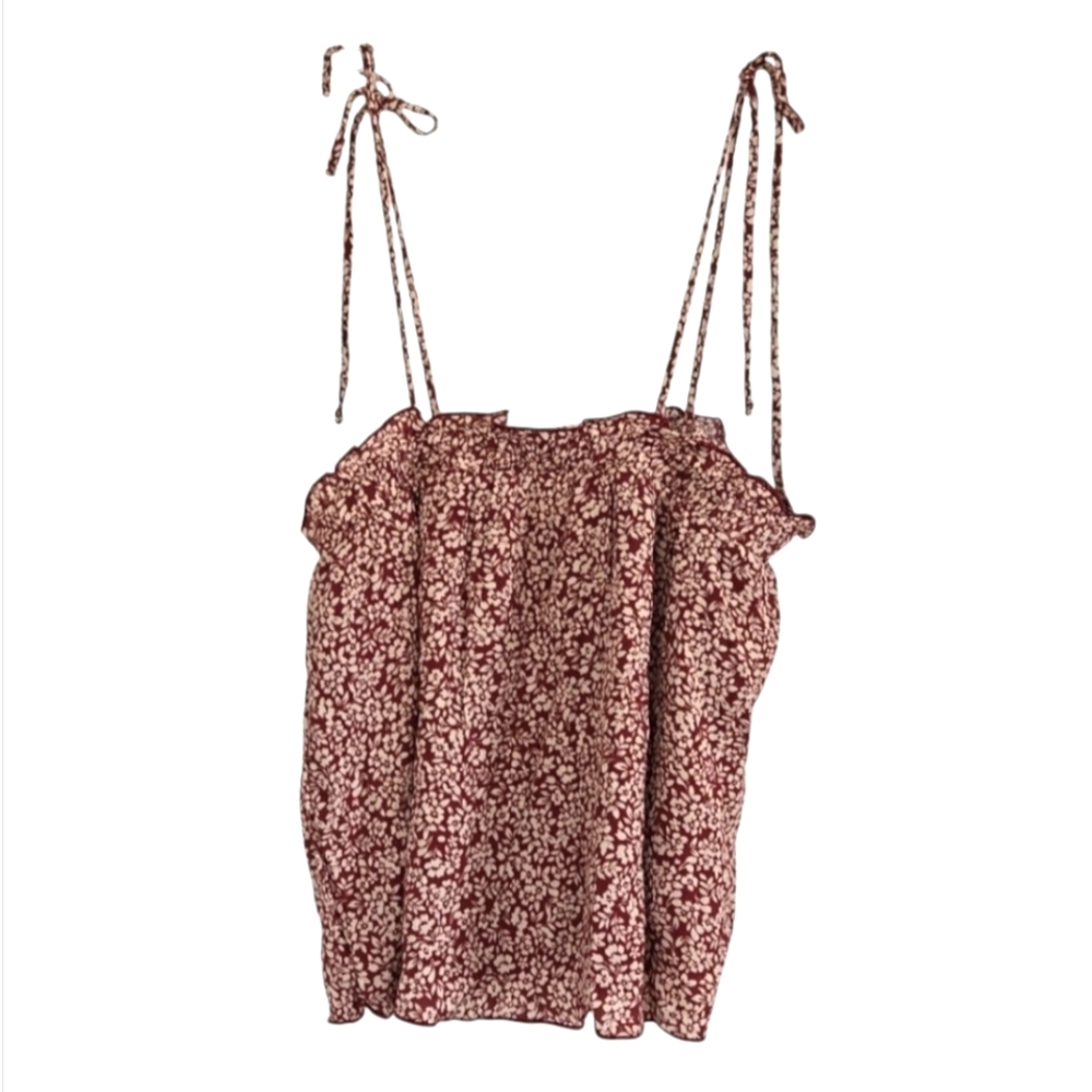 Peach Love Tie String Peasant Top Boho sleeveless, M